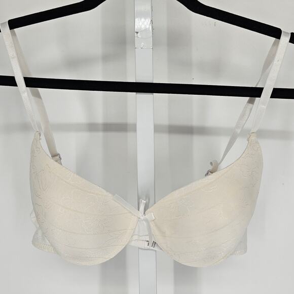 Vintage 1990s Womens Sz 36B Padded Push Up Bra Cream Floral - Picture 1 of 5